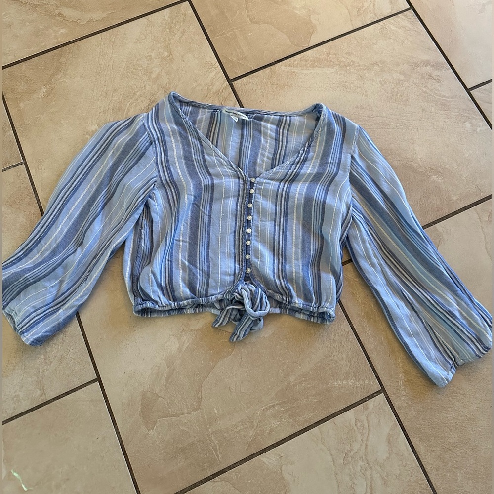 American Eagle Striped Bell Sleeve Crop Top
